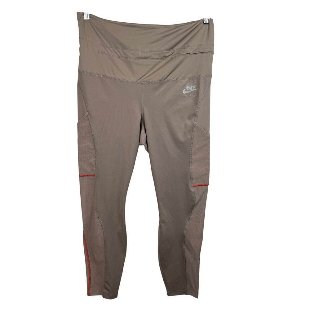 Nike Air Dri-Fit High Rise Leggings 1X Taupe Gray Mesh Panels Pockets